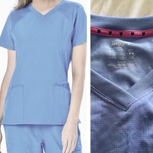 HeartSoul Super Stretch Scrub Set Cuffed Pants in Ceil Blue
